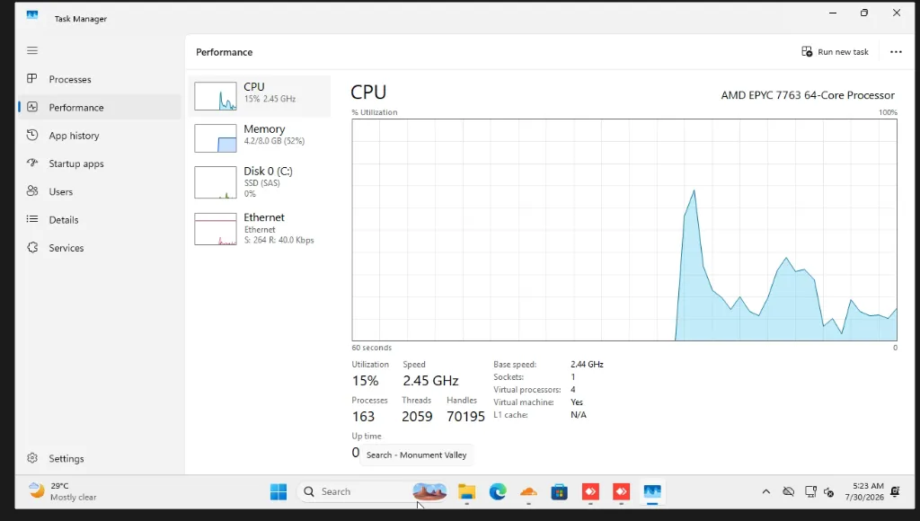 Windows 11 Task Manager AMD EPYC 7763 Performance Proof