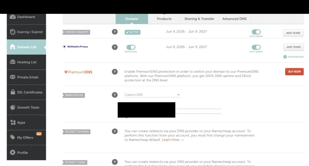 Namecheap Custom DNS Nameservers Setup Proof