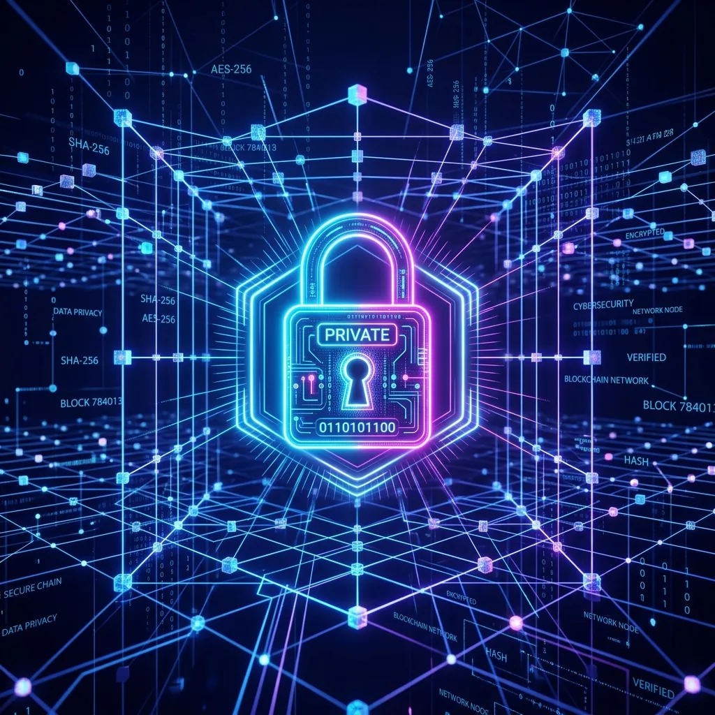 Shield icon with database network and encrypted padlock representing firewall security