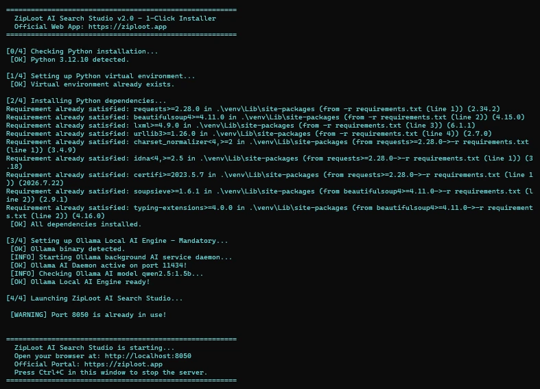 ZipLoot 1-Click Auto-Installer Terminal Output
